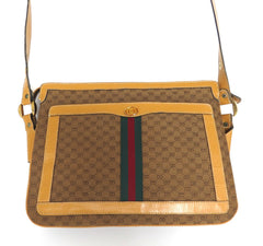 GUCCI Vintage Brown GG Monogram Canvas Leather Unisex Shoulder Bag Authentic