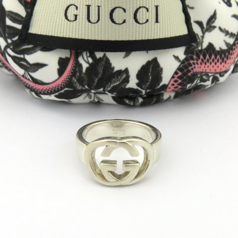 GUCCI 925 Sterling Silver Interlocking G Ring Size 5 Made in Italy with Pouch