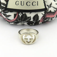 GUCCI 925 Sterling Silver Interlocking G Ring Size 5 Made in Italy with Pouch