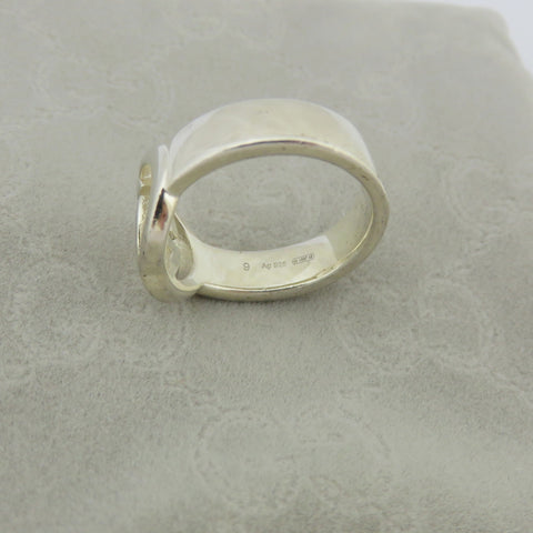GUCCI 925 Sterling Silver Interlocking G Logo Ring Size 4.5 Authentic with Pouch