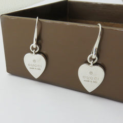 Gucci 925 Sterling Silver Trademark Heart Dangle Earrings Authentic with Box