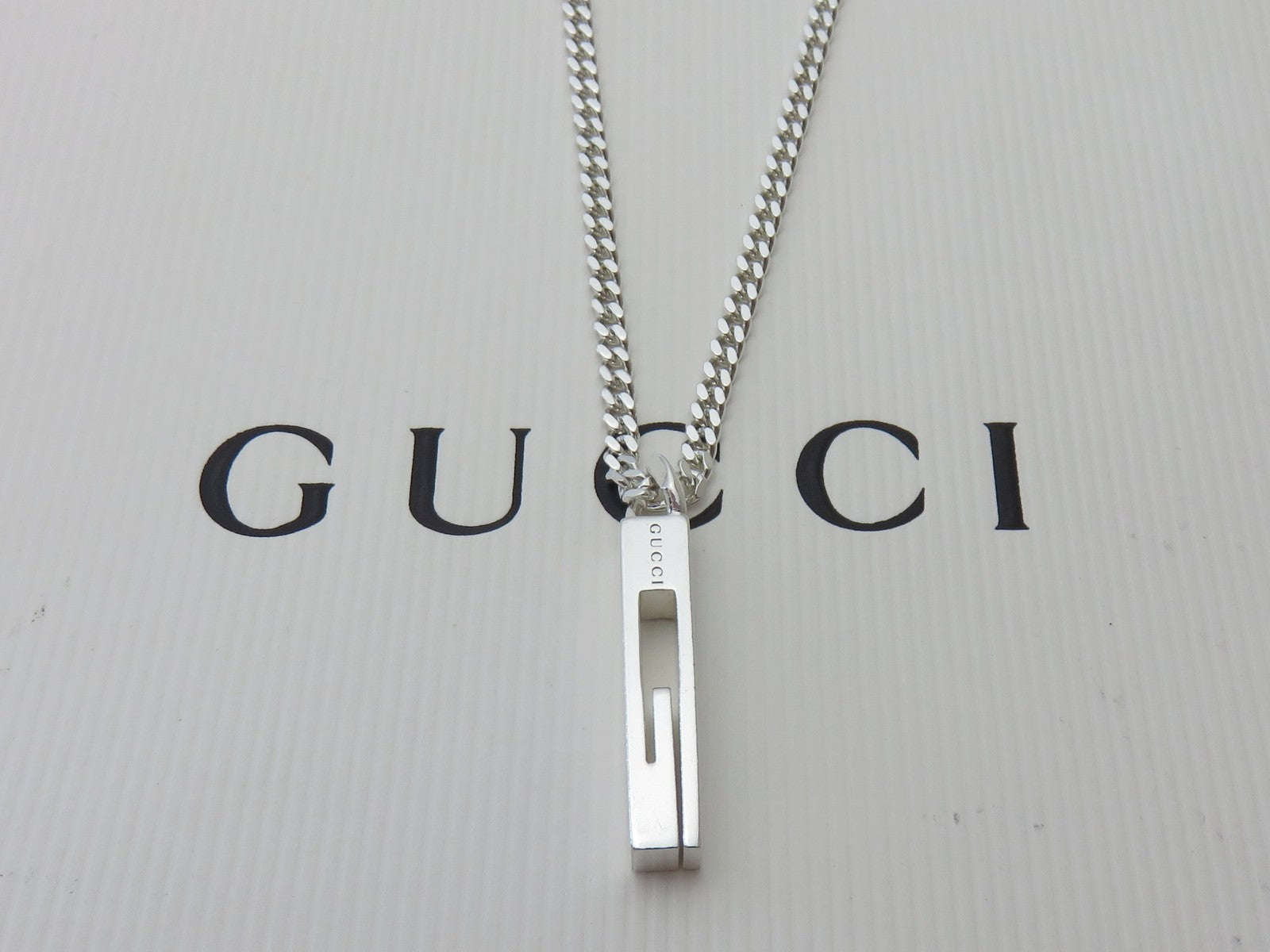 Gucci Sterling Silver Stencil G Logo Pendant Necklace Price Includes US Tariff
