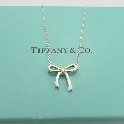 TIFFANY & CO 925 Sterling Silver Bow Ribbon Pendant Necklace Authentic