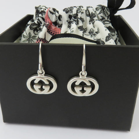 Gucci 925 Silver Interlocking G Dangle Earrings Authentic with Box Pouch Italy
