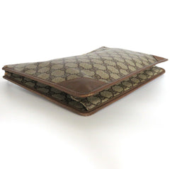 Gucci Vintage Brown GG Monogram Canvas Leather Unisex Clutch Bag Authentic Italy