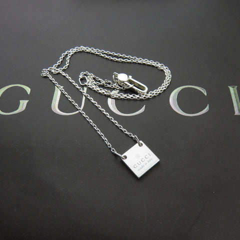 Gucci 925 Sterling Silver Mini Square Tag Unisex Pendant Necklace Made in Italy