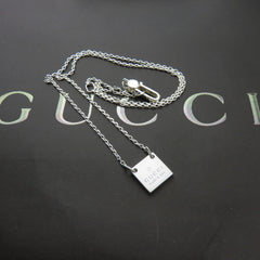 Gucci 925 Sterling Silver Mini Square Tag Unisex Pendant Necklace Made in Italy