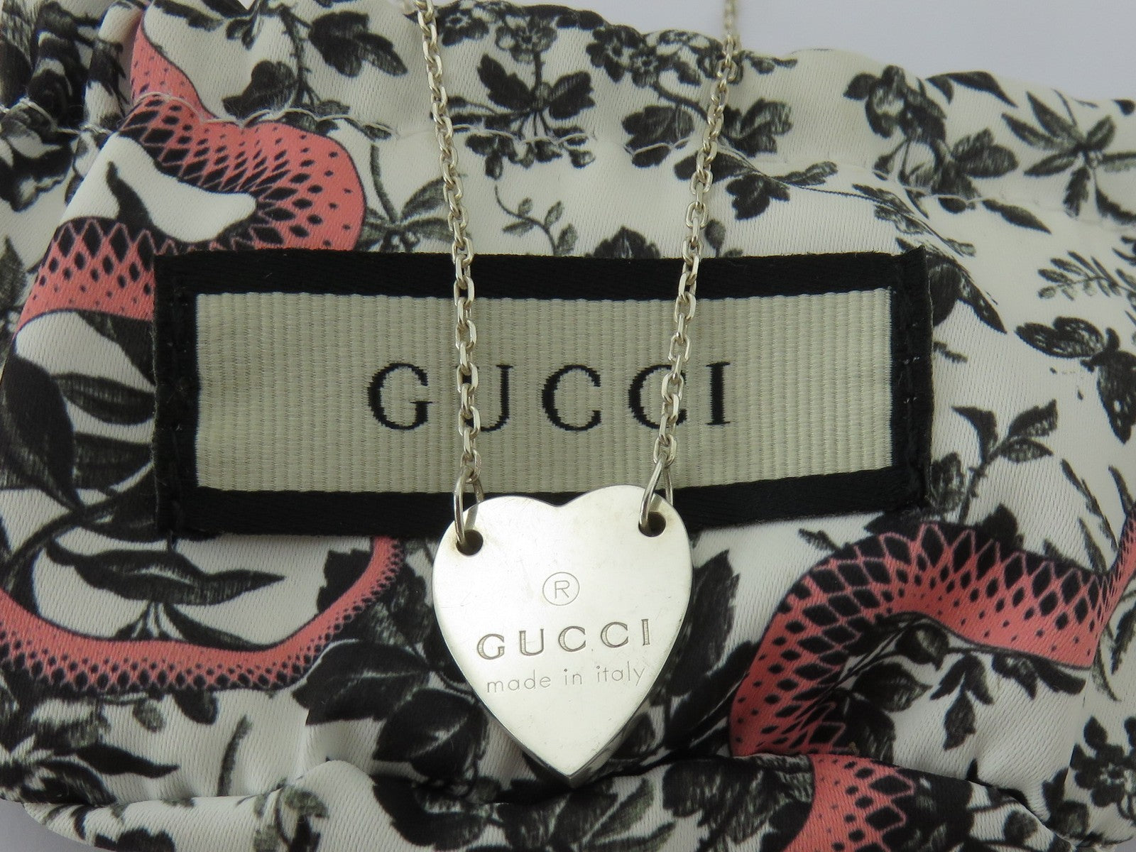 Gucci Sterling Silver Trademark Heart Pendant Necklace Price Includes US Tariff