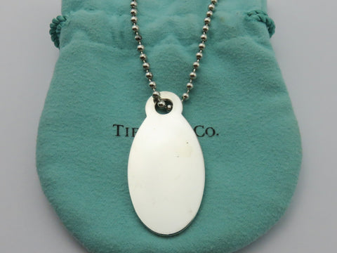 TIFFANY & CO Silver Return to TIFFANY Oval Tag Long Beaded Chain Unisex Necklace