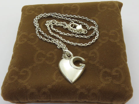 Gucci Sterling Silver Heart G Logo Pendant Necklace Price Includes US Tariff