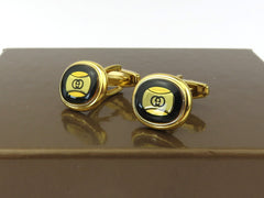 Gucci Gold Tone Metal Black Enamel GG Logo Cufflinks Price Includes US Tariff