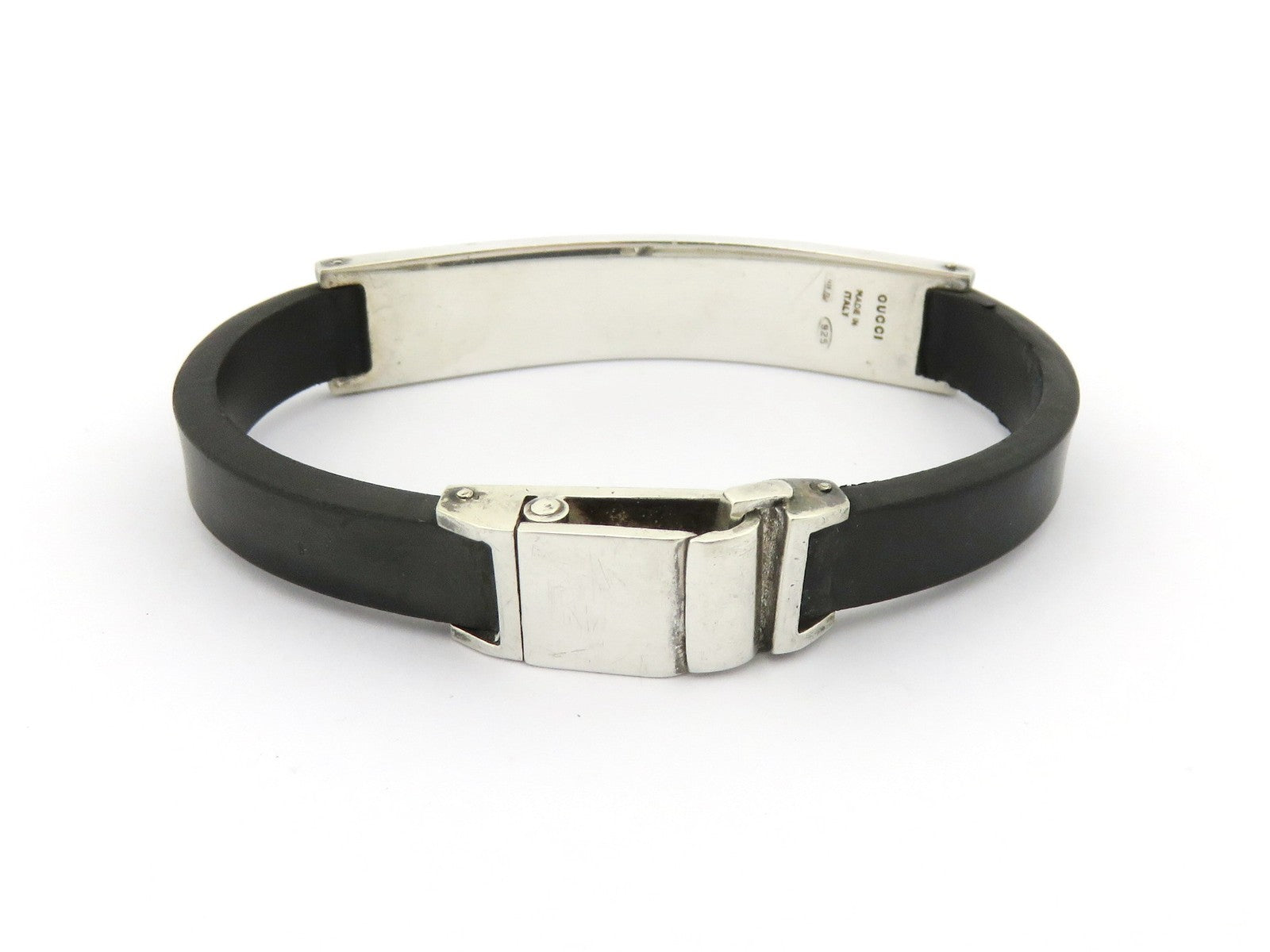 GUCCI Sterling Silver Black Rubber Bracelet Price Includes US Tariff