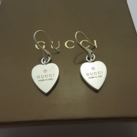 Gucci 925 Sterling Silver Trademark Heart Dangle Earrings Authentic with Box