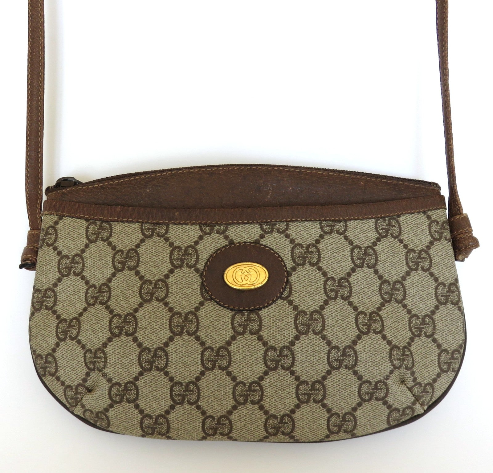 GUCCI Vintage Brown GG Monogram Canvas Leather Small Cross Body Shoulder Bag