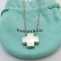 TIFFANY & CO 925 Sterling Silver Cross Bead Chain Pendant Necklace