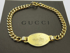 Gucci Vintage Gold Tone Metal Blue Oval Tag Bracelet Price Includes US Tariff