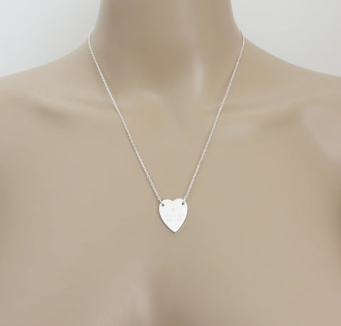 Gucci 925 Sterling Silver Trademark Heart Pendant Necklace Authentic with Pouch