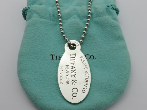 TIFFANY & CO Silver Return to TIFFANY Oval Tag Long Beaded Chain Unisex Necklace
