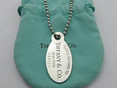 TIFFANY & CO Silver Return to TIFFANY Oval Tag Long Beaded Chain Unisex Necklace