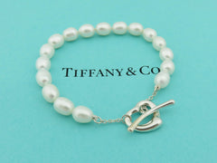 TIFFANY & CO Sterling Silver Open Heart Pearl Toggle Bracelet RRP AU$2350