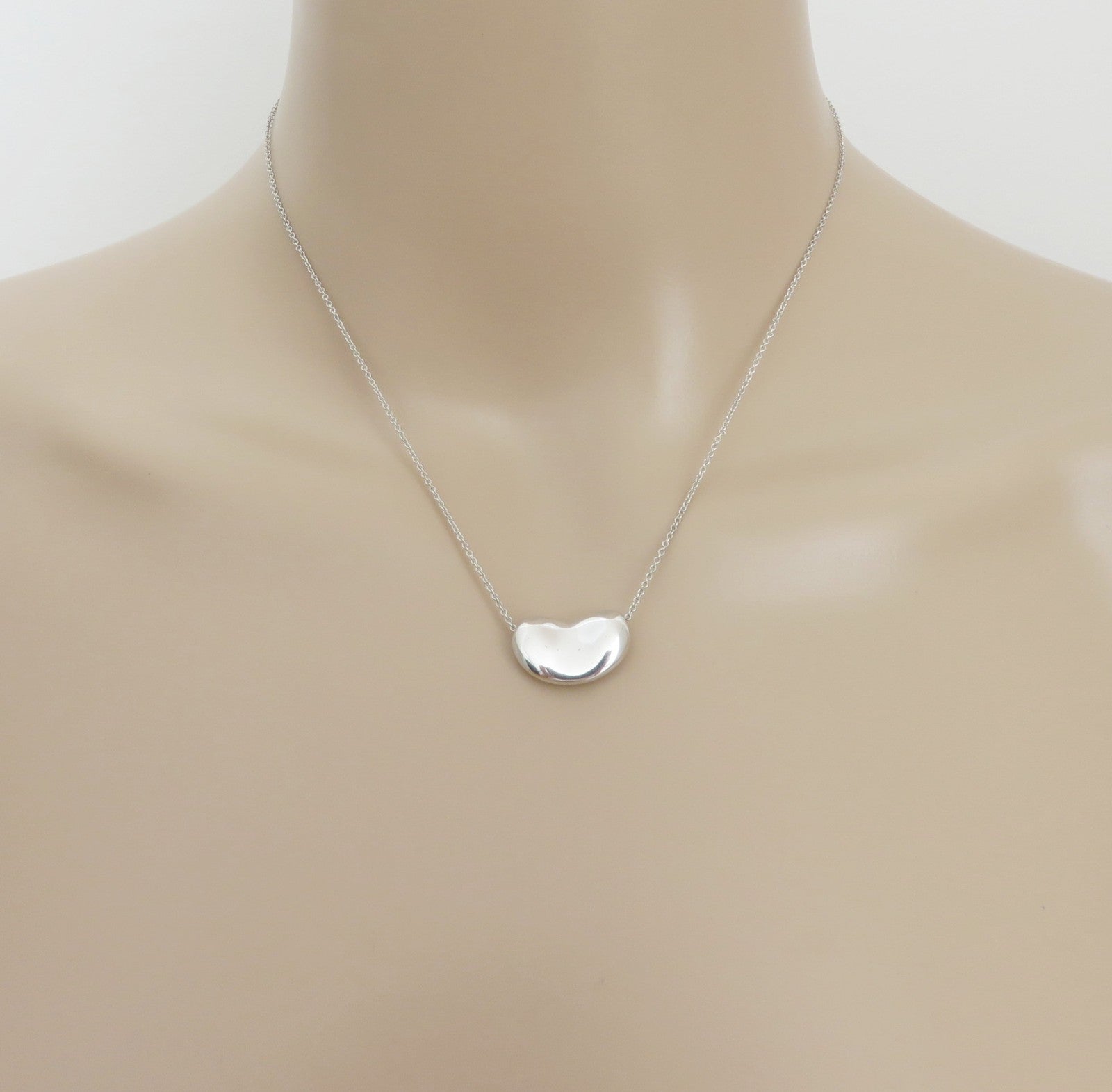 TIFFANY & CO 925 Sterling Silver Large Bean Pendant Necklace Authentic w/ Pouch