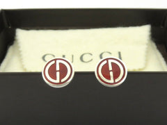 Gucci Sterling Silver Red Enamel GG Round Earrings Rare Price Includes US Tariff