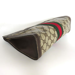 Gucci Vintage Brown GG Monogram Canvas Leather Unisex Clutch Bag Authentic