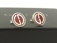Gucci Sterling Silver Red Enamel GG Round Earrings Rare Price Includes US Tariff
