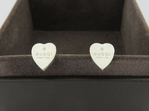 GUCCI Sterling Silver Trademark Heart Tag Earrings Price Includes US Tariff