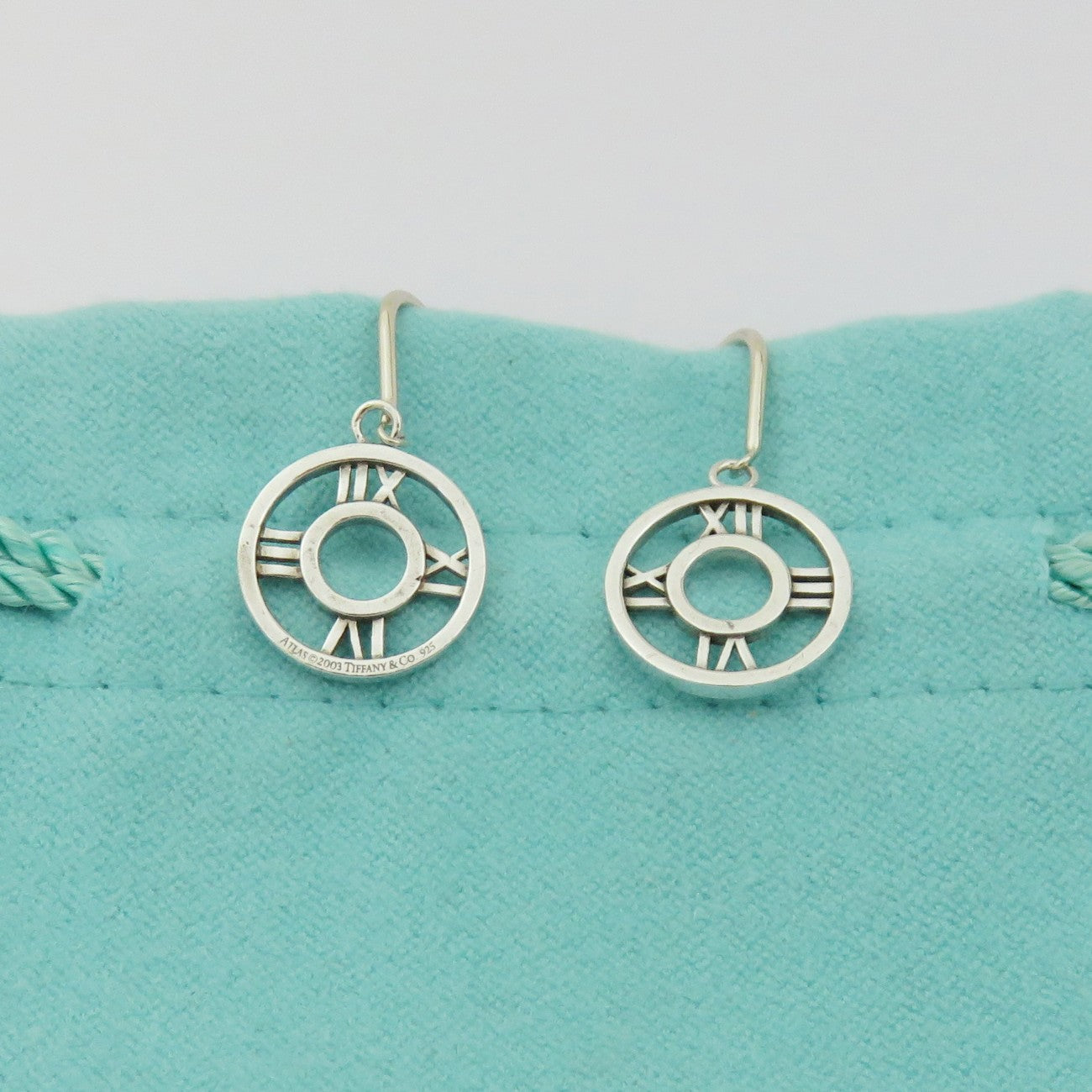 TIFFANY & CO 925 Sterling Silver Atlas Medallion Earrings Authentic with Pouch