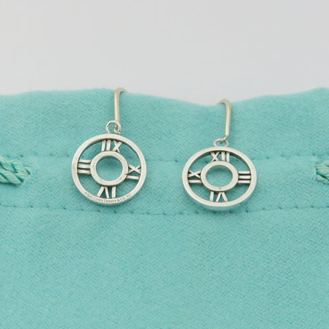 TIFFANY & CO 925 Sterling Silver Atlas Medallion Earrings Authentic with Pouch