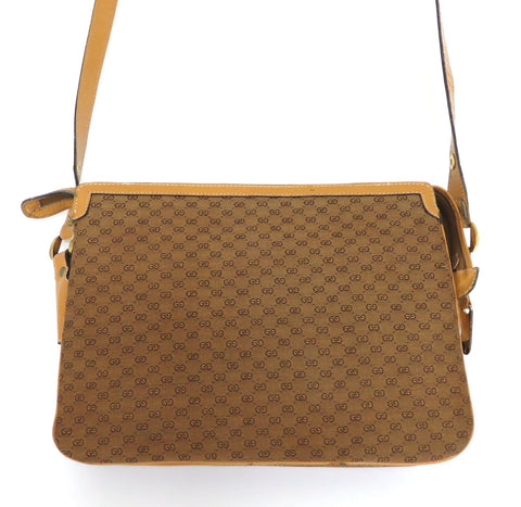 GUCCI Vintage Brown GG Monogram Canvas Leather Unisex Shoulder Bag Authentic
