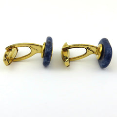 Gucci Vintage Gold Tone Metal Blue Stone GG Logo Cufflinks Made in Italy Rare