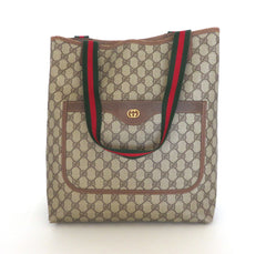 GUCCI GG Monogram Canvas Leather Large Brown Tote Shoulder Bag Authentic Italy