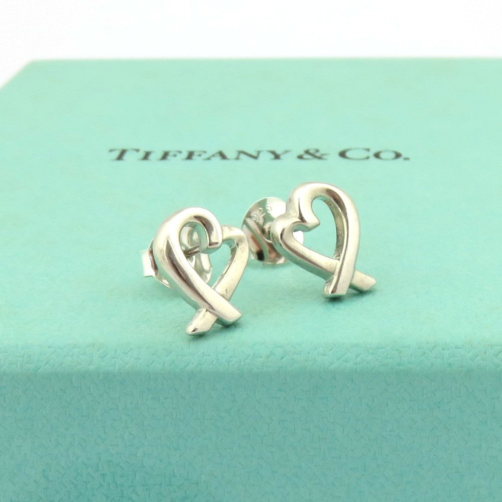 TIFFANY & CO 925 Sterling Silver Loving Heart Earrings Authentic