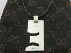 Gucci Sterling Silver GEMINI Pendant Black Leather Cord Necklace