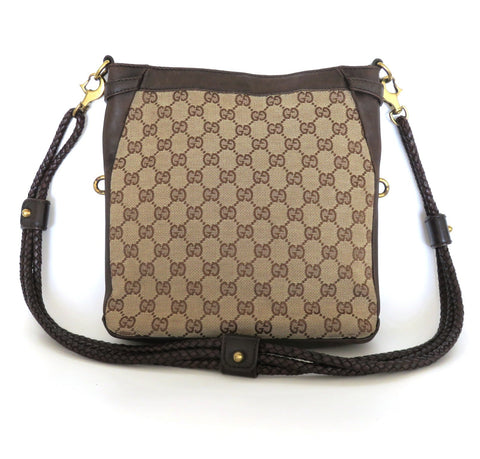 GUCCI Brown GG Monogram Canvas Leather Unisex Cross Body Bag Purse Authentic