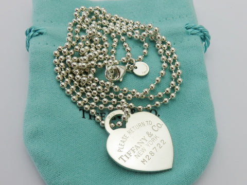TIFFANY & CO Silver Return to Tiffany Heart Tag Long Beaded Chain Necklace