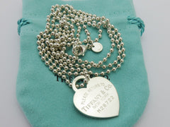 TIFFANY & CO Silver Return to Tiffany Heart Tag Long Beaded Chain Necklace
