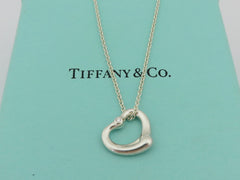 TIFFANY & CO Sterling Silver Open Heart Two Diamonds Pendant Necklace