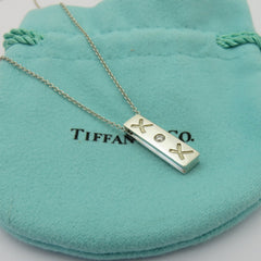 TIFFANY & CO 925 Sterling Silver Diamond Kiss Bar Pendant Necklace with Pouch