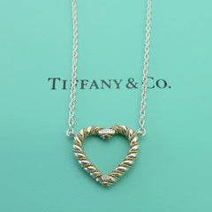 TIFFANY & CO 925 Sterling Silver 18K Gold Twist Heart Pendant Necklace Authentic