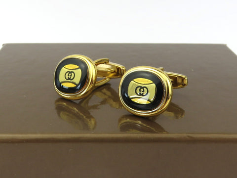 Gucci Gold Tone Metal Black Enamel GG Logo Cufflinks Price Includes US Tariff