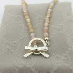 GUCCI 925 Sterling Silver Beads Ribbon Toggle Choker Necklace Authentic w/ Pouch