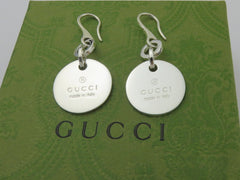Gucci Sterling Silver Trademark Round Dangle Earrings New with Gucci Pouch Box