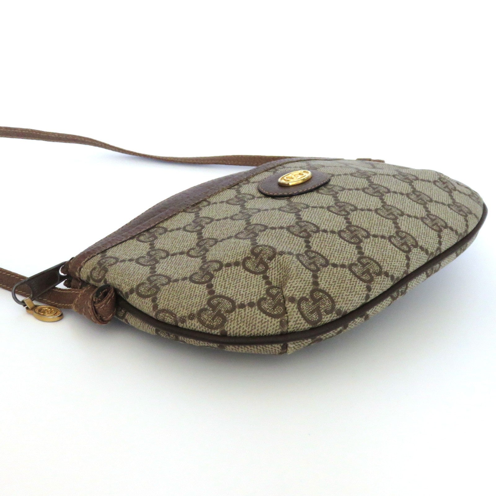 GUCCI Vintage Brown GG Monogram Canvas Leather Small Cross Body Shoulder Bag