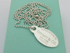TIFFANY & CO Silver Return to TIFFANY Oval Tag Long Beaded Chain Unisex Necklace