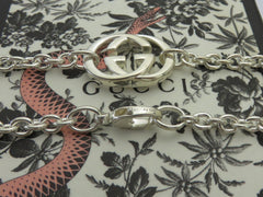 Gucci 925 Silver Interlocking G Oval Link Unisex Necklace Authentic with Box