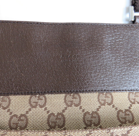 Authentic GUCCI Brown GG Monogram Canvas Leather Unisex Cross Body Bag Purse