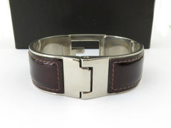 GUCCI Bordeaux Leather Metal G Logo Bangle Bracelet Price Includes US Tariff